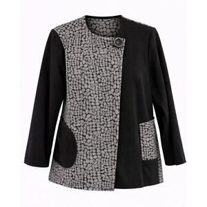 Yushi Black Gray Pebble Print Asymmetrical Jacket XL- Made in USA